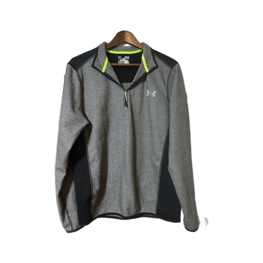 Under Armour ColdGear Mens‎ 1/2 Zip Pullover Gray Black Fleece Athletic med